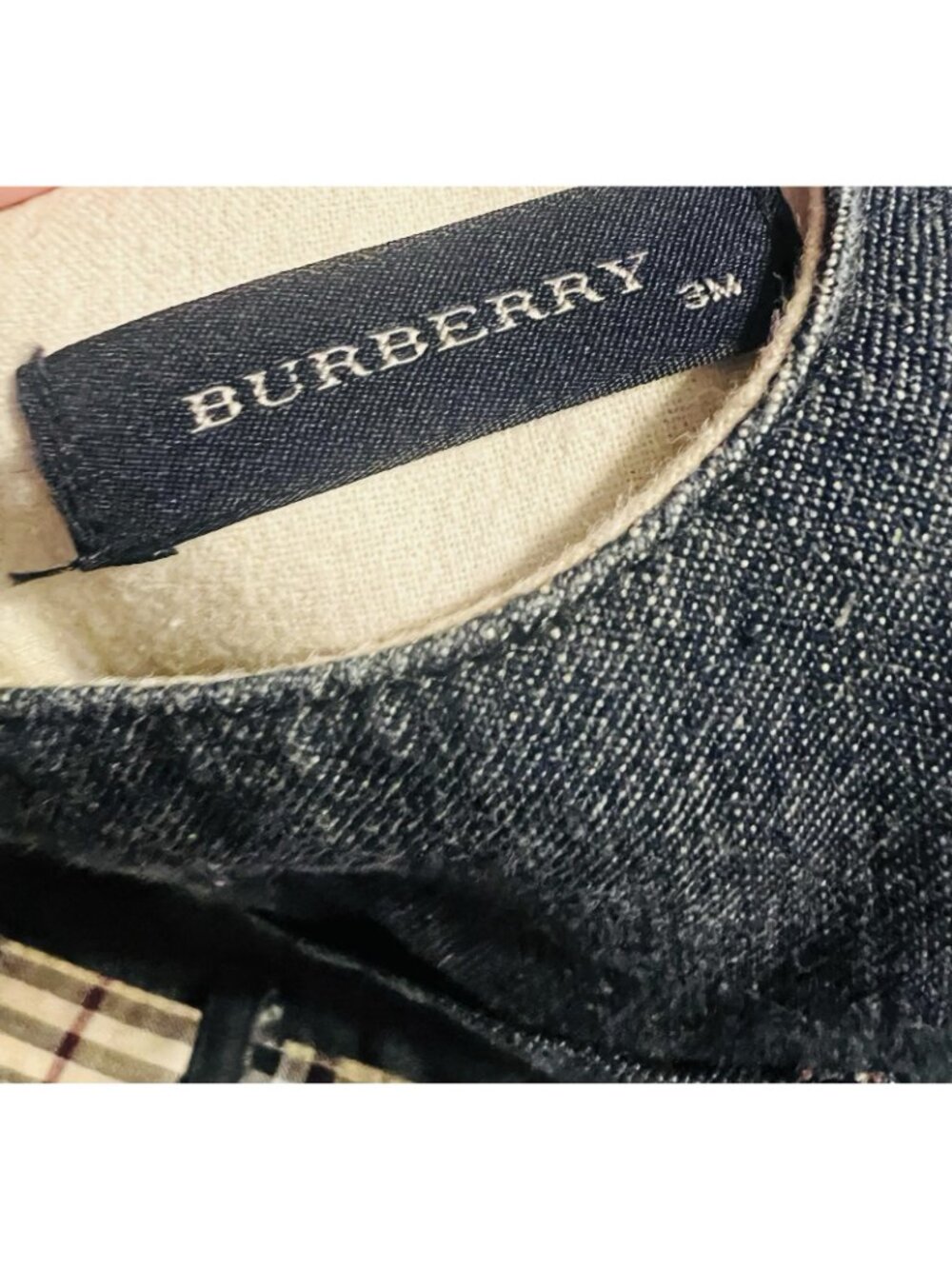 Burberry Baby Girls 3 Months Sleeveless Denim Blue Jeans Dress Check Belt CWF - Picture 4 of 6
